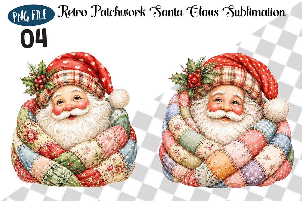 Retro Patchwork Santa Claus, a Seasonal Illustration by CreationArt (Photo 1 of 3)