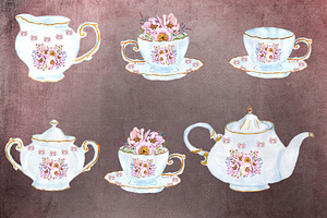 Tea Time Watercolor Floral Clipart