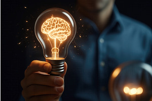 A person holds a light bulb with a, an Object Illustration by Sergey Kotenev