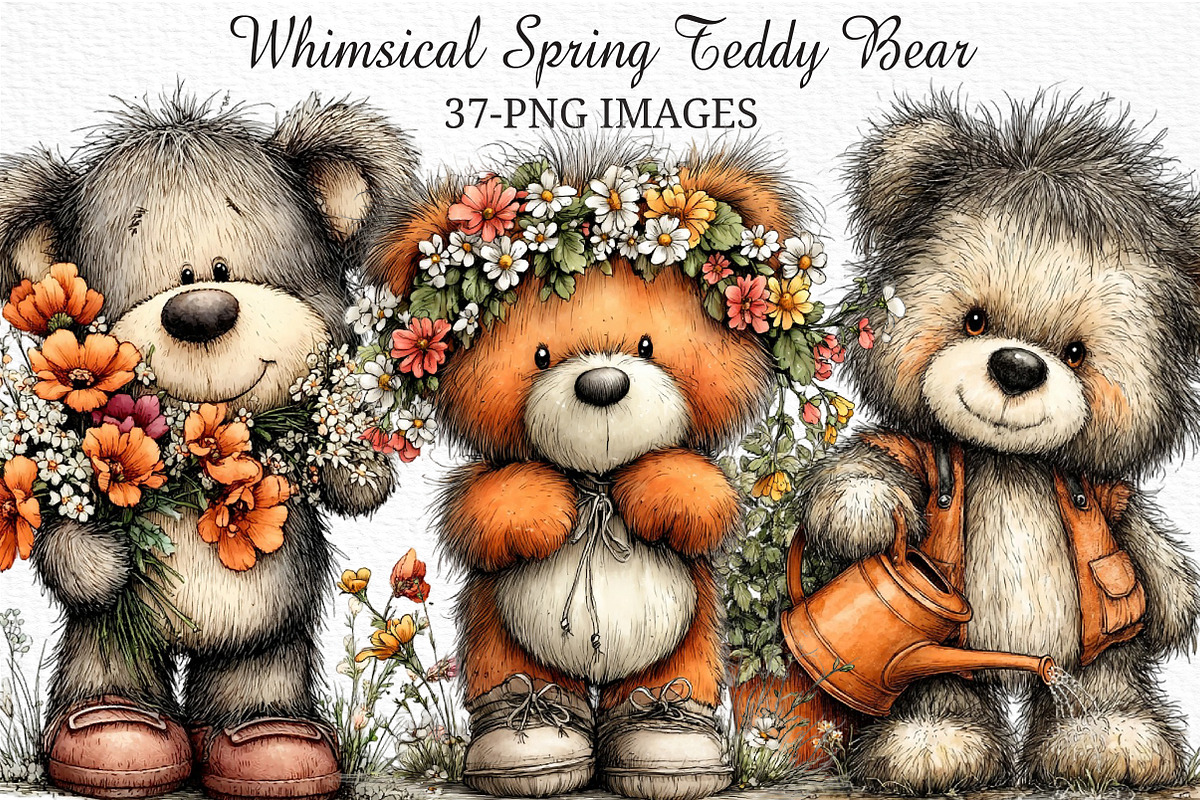 Whimsical Spring Teddy Bear Clipart, an Illustration by Craft Nest (Photo 1 of 11)