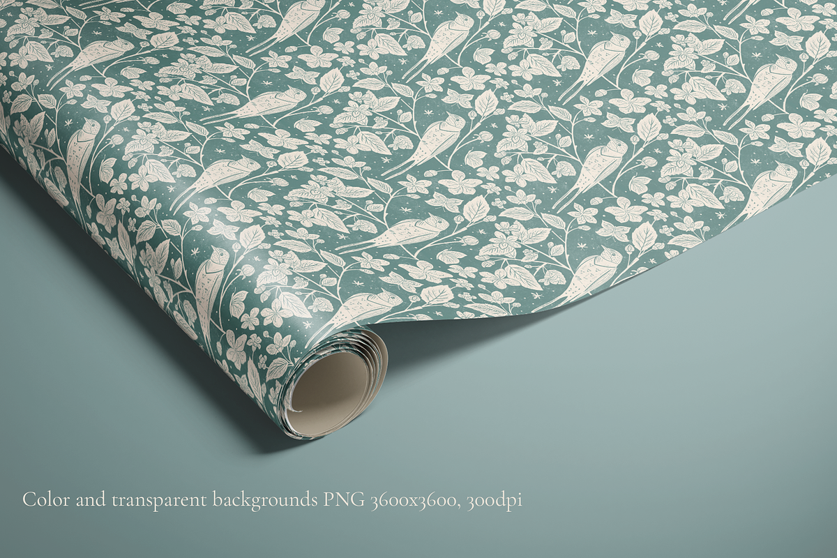 Vintage Apple Blossom & Swallows, a Pattern Graphic by PenguinArtStudio (Photo 7 of 15)