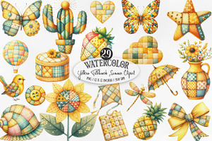 Yellow Patchwork Summer Clipart, an Illustration by Designking