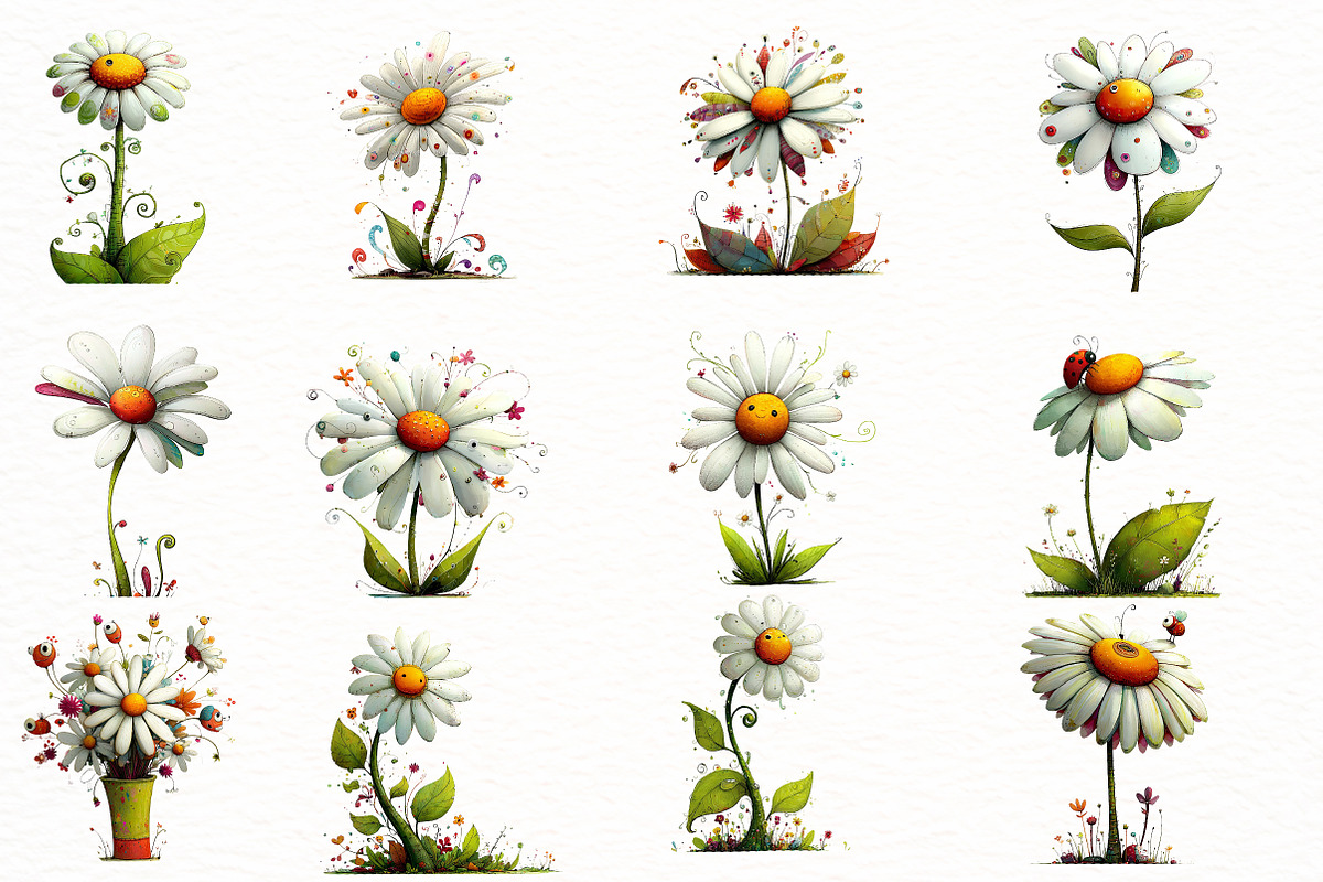 Whimsical white daisy Clipart, an Illustration by Designworld (Photo 3 of 8)