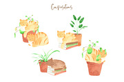 Plants & Cats Watercolor Clipart, an Animal Illustration by natalisart (Thumbnail 9 of 13)