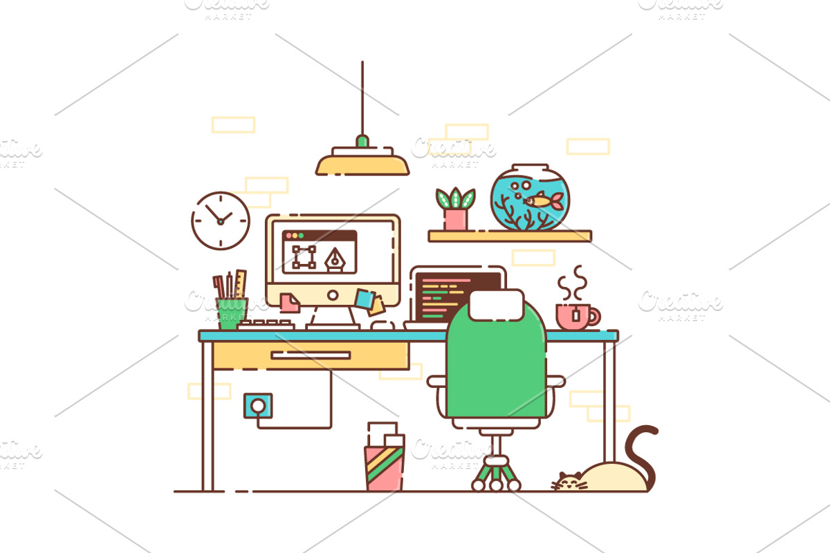 Creative office workspace, a Technology Illustration by Asya Malysheva