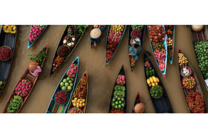 Aerial View of Lok Baintan Floating, a Food & Drink Photo by piter.goskov