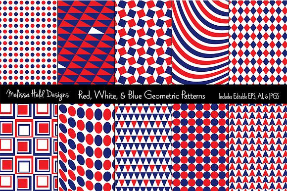 Red, White & Blue Geometric Patterns preview 5