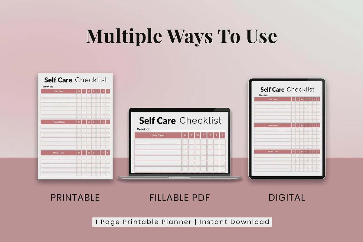 Printable Self Care Checklist PDF, a Stationery Template by Snapybiz (Photo 1 of 5)