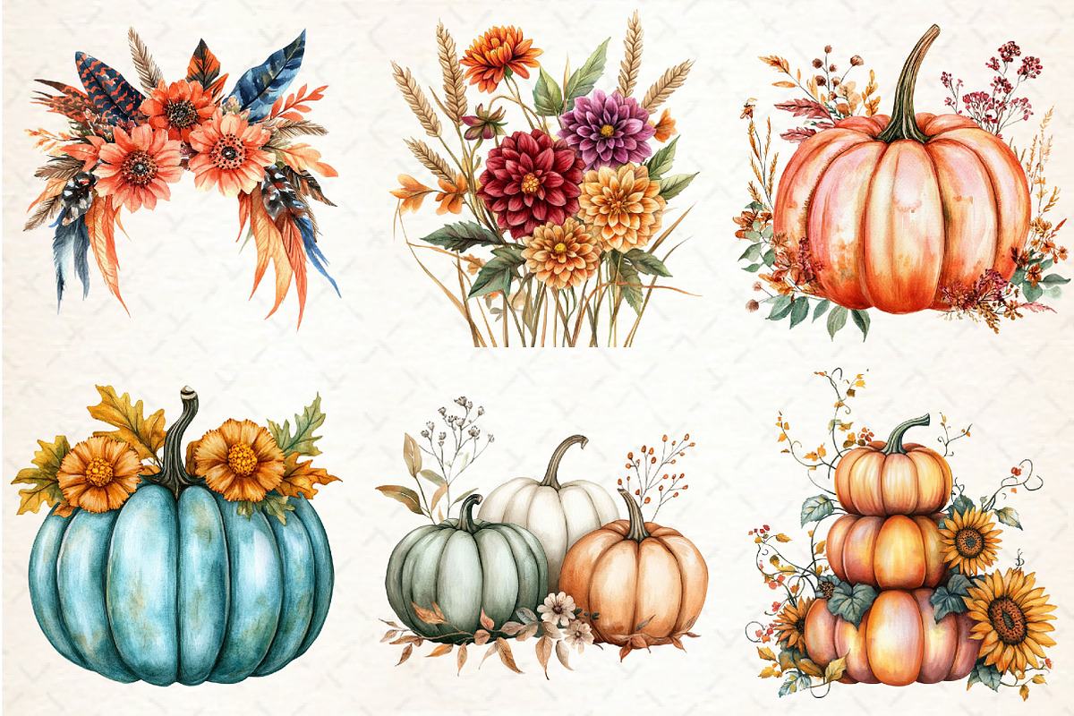 Autumn Flower Clipart, Fall Pumpkin, an Illustration by Libby Wishes (Photo 3 of 6)