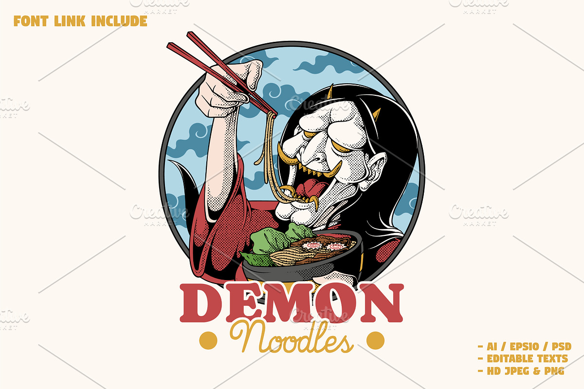 Japanese Demon Eating Ramen Emblem, a Branding & Logo Template by Judsart (Photo 1 of 3)