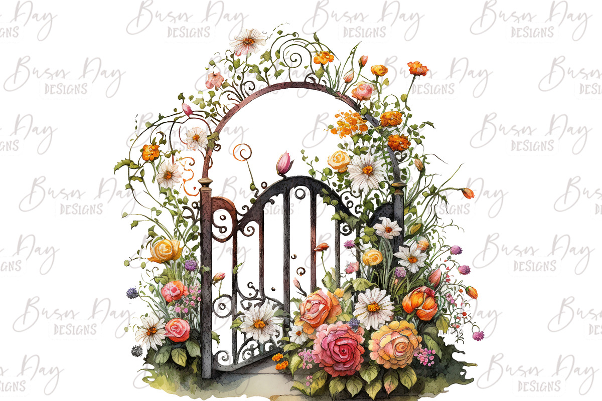 Watercolor Garden Gates Clipart, an Object Illustration by BusyDaydesign (Photo 4 of 8)