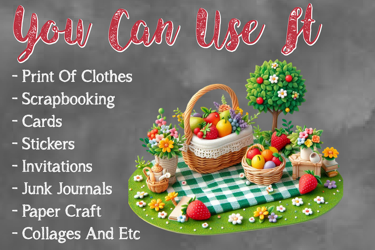 Watercolor Picnic Basket Sublimation, a Seasonal Illustration by Craft Nest (Photo 5 of 5)