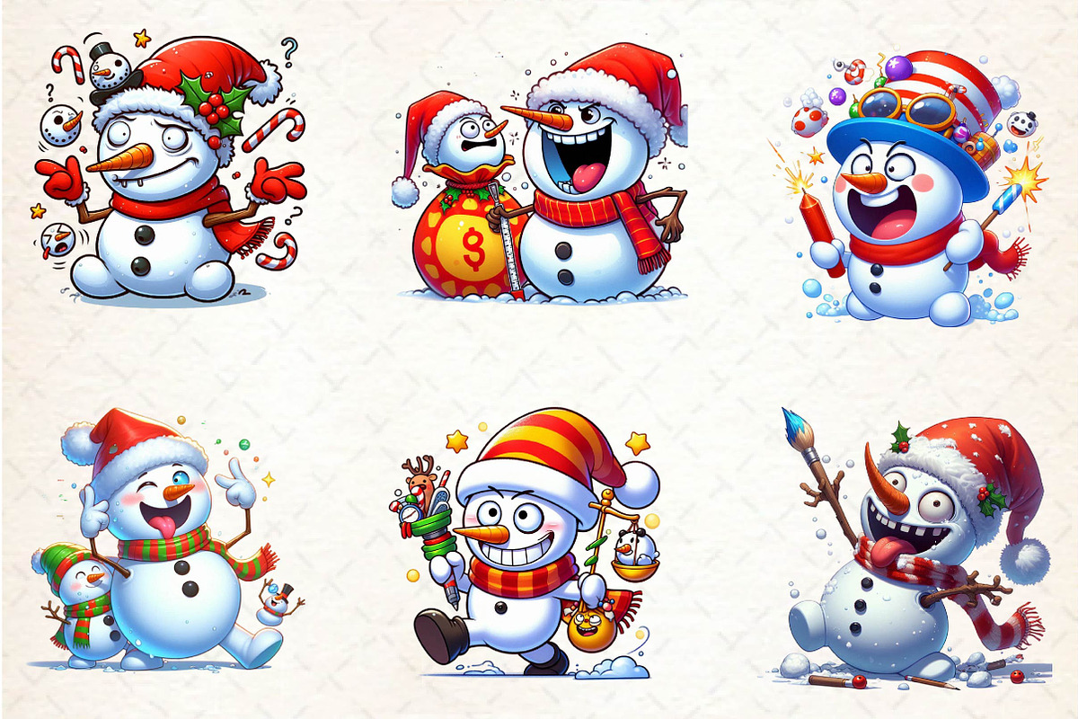 Watercolor funny Christmas Snowman C, an Illustration by CreationArt (Photo 3 of 5)