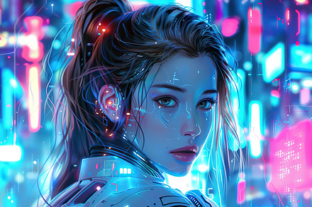 Digital art of a girl with cyberneti, a Photo by LOGOCREATIVE