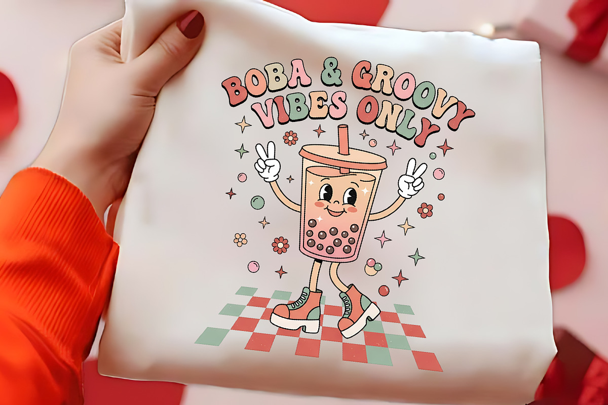 Boba And Groovy Vibes Only PNG, a Seasonal Illustration by CrexoraLab (Photo 2 of 4)