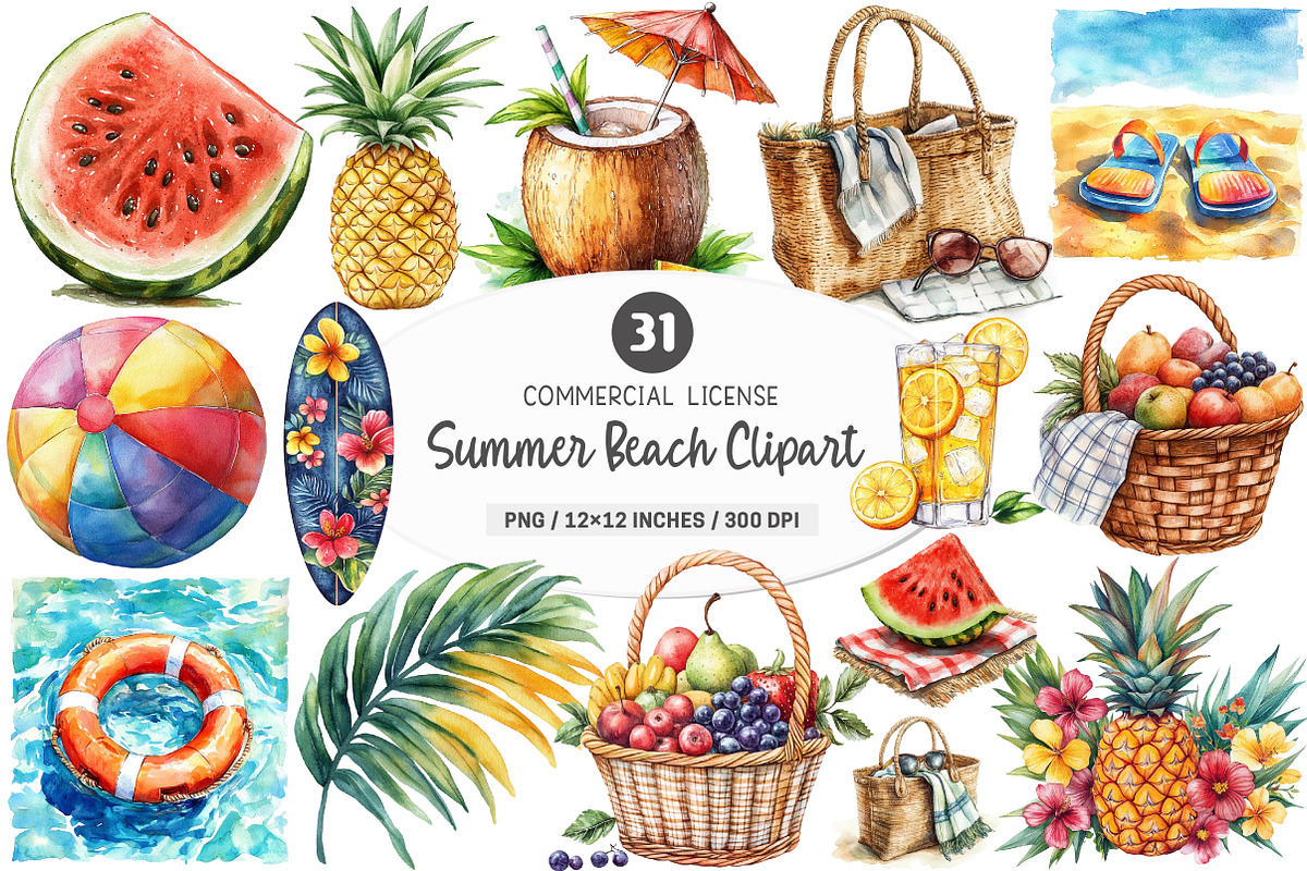 Summer on the Beach Clipart PNG, an Illustration by SinaCreation (Photo 1 of 5)