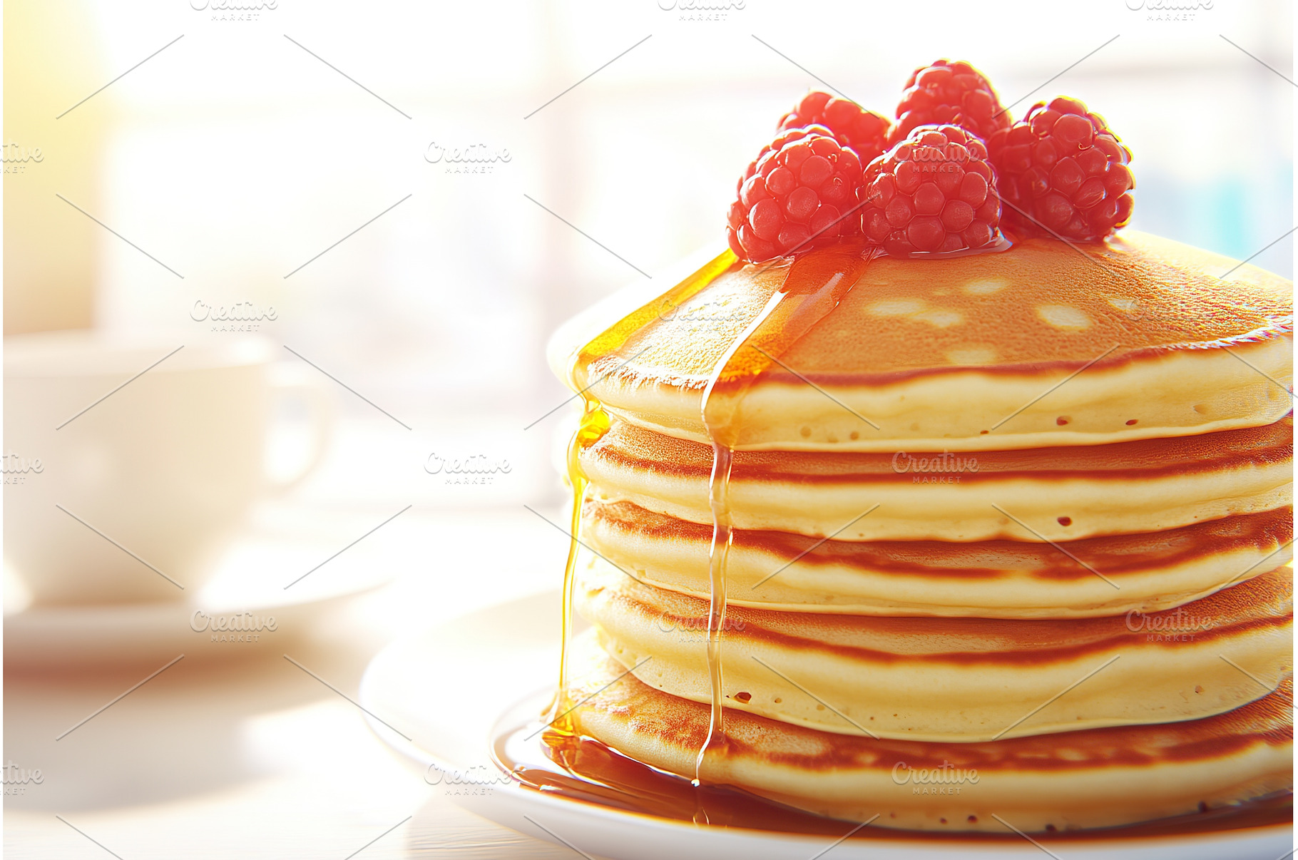 Stack of pancakes with raspberries, a Food & Drink Photo by Lermont51