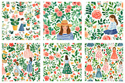 Garden spring girls seamless pattern, an Illustration by SinaCreation (Thumbnail 4 of 6)
