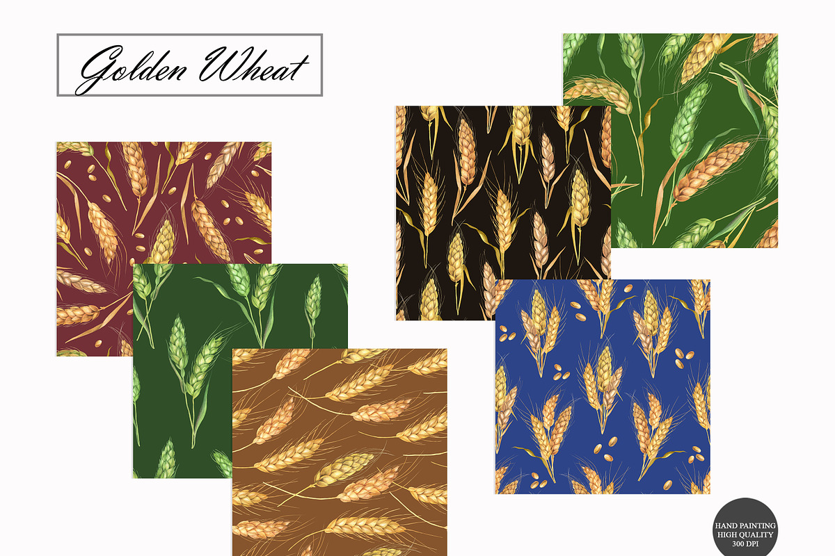Watercolor Wheat Seamless Patterns, an Illustration by OlDm_Shop (Photo 2 of 10)