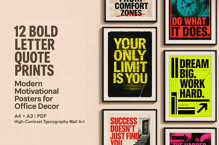 Bold Letter Quote Prints for Office