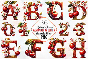 Spring cherry Alphabet clipart, an Illustration by RobertsArt