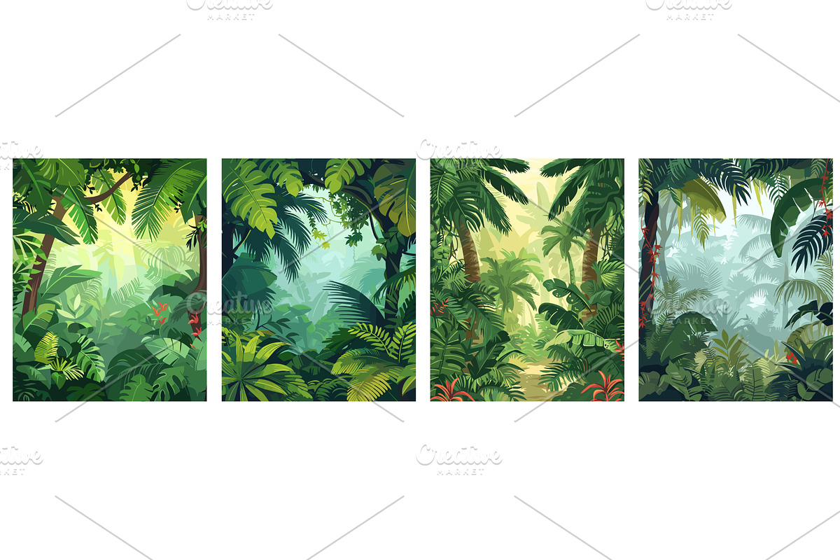 Tropical rainforest vertical posters, an Illustration by Valerie Bodnar