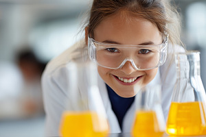 Smiling girl in safety glasses and, a School & Education Photo by MistyDay