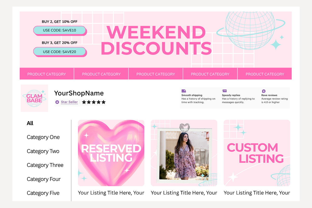 Y2k Pink Etsy Shop Kit Template, a Branding & Logo Template by Anna Design Studio (Photo 7 of 8)
