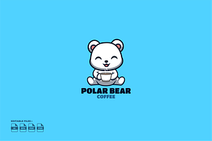 Coffee Polar Bear Cute Mascot Logo