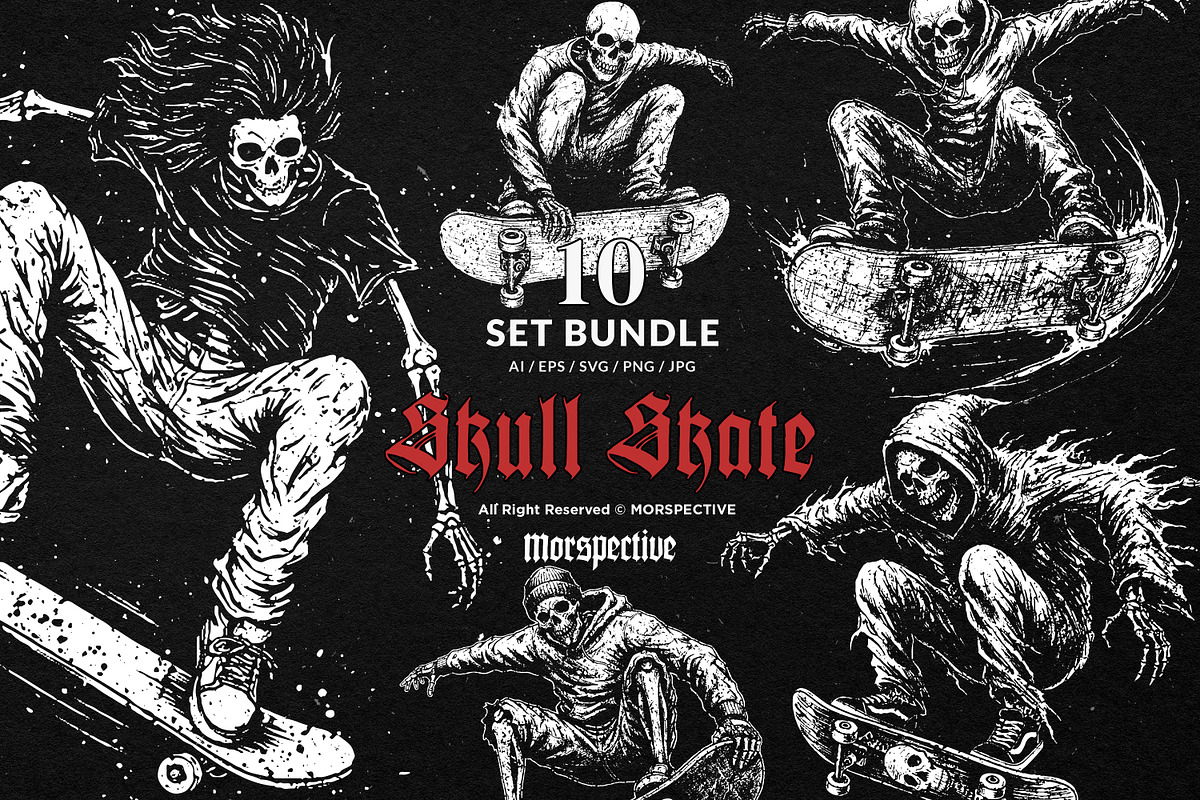 10 Bundle Dark Art Skull Skate Trick, an Illustration by Morspective (Photo 1 of 7)
