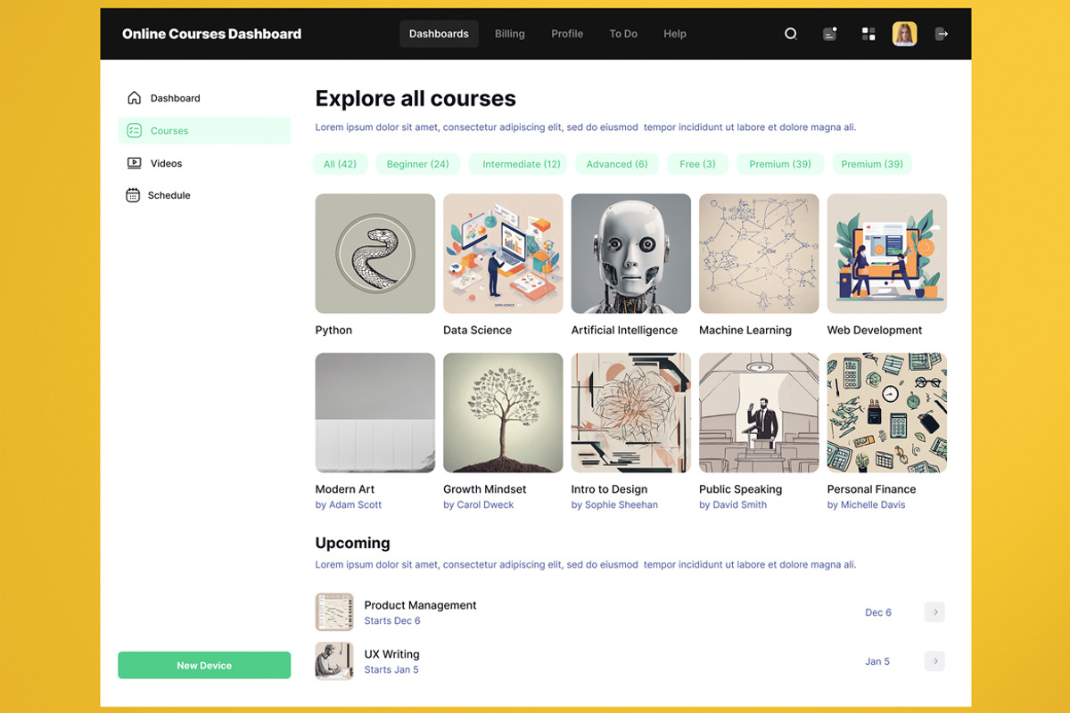 Online Courses Dashboard Web App, an UI Kit Template by nagaredesignstudio (Photo 5 of 5)