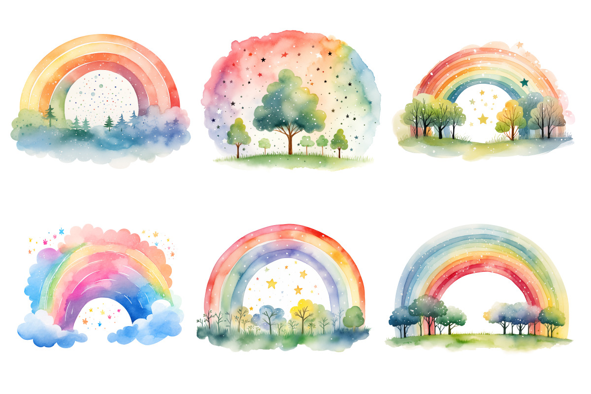 Watercolor rainbow set PNG clipart, a Seasonal Illustration by Whimsy Brush Studio (Photo 2 of 6)
