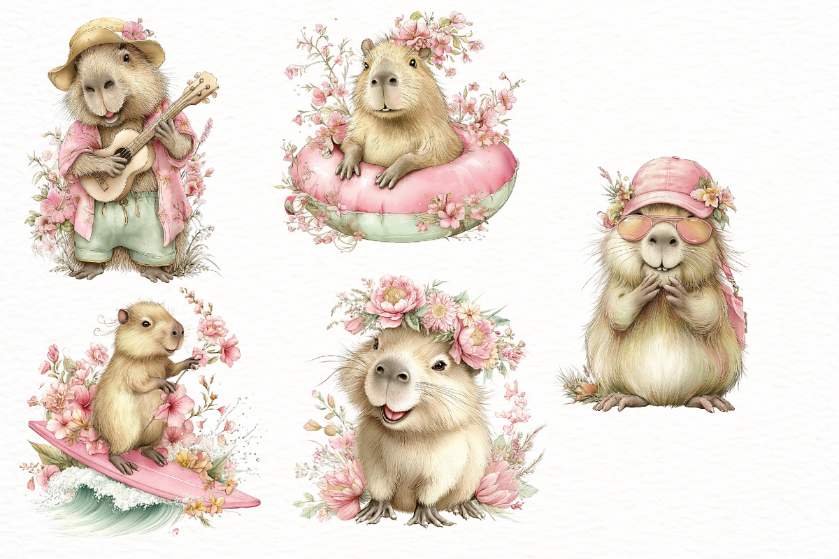 Whimsical Summer Capybara clipart, an Illustration by Designworld (Photo 4 of 7)