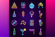 Happy Birthday Vector Neon Icons, an Outline Icon by Anna_leni (Thumbnail 2 of 8)