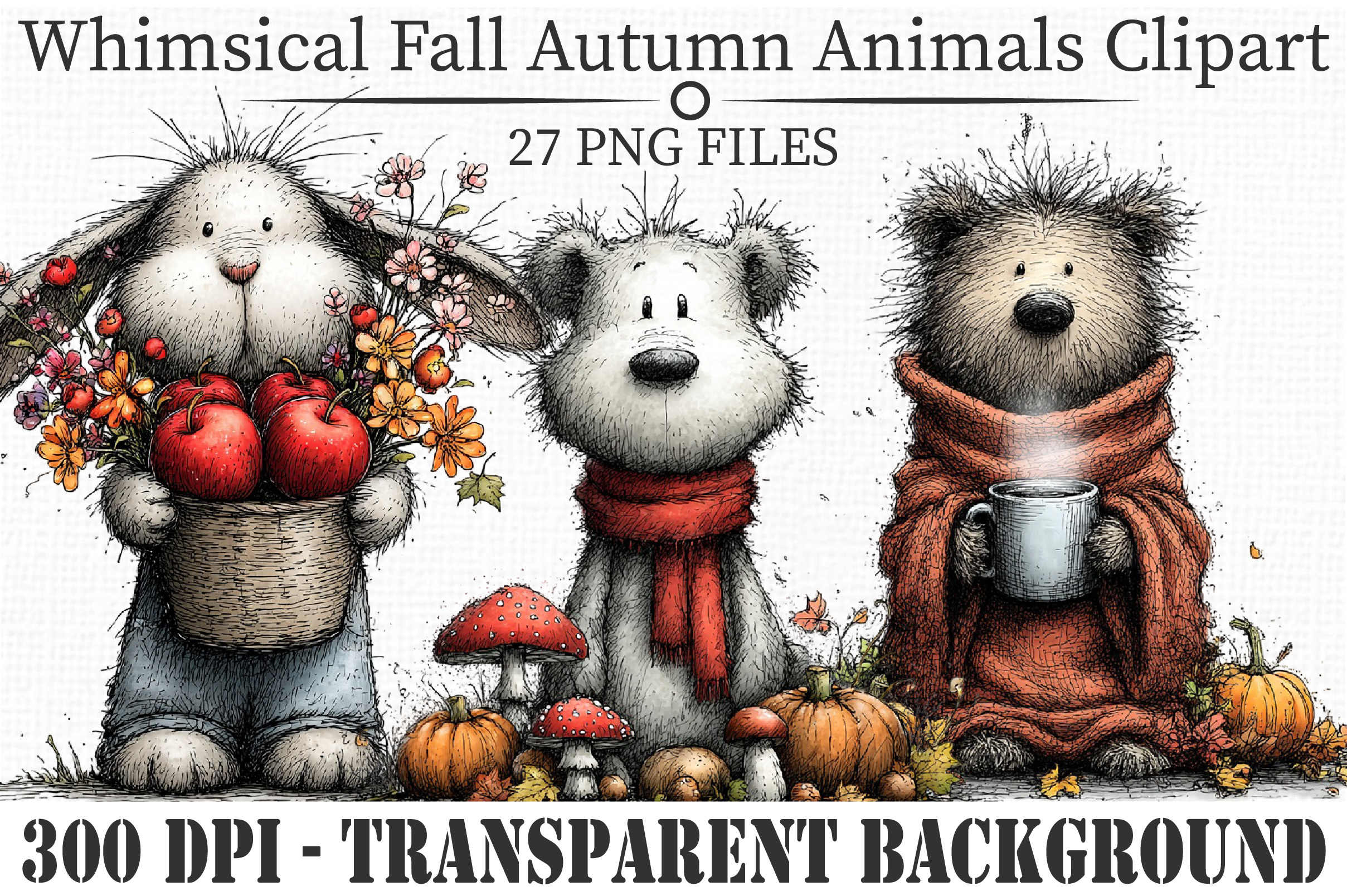 Whimsical Fall Autumn Animals, an Animal Illustration by Libby Wishes
