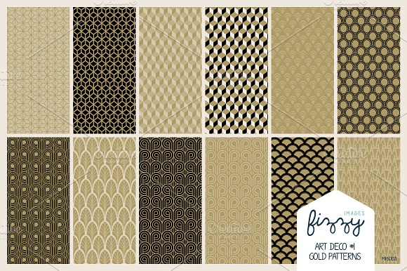 12 x EPS JPG Art Deco Gold Patterns preview 3