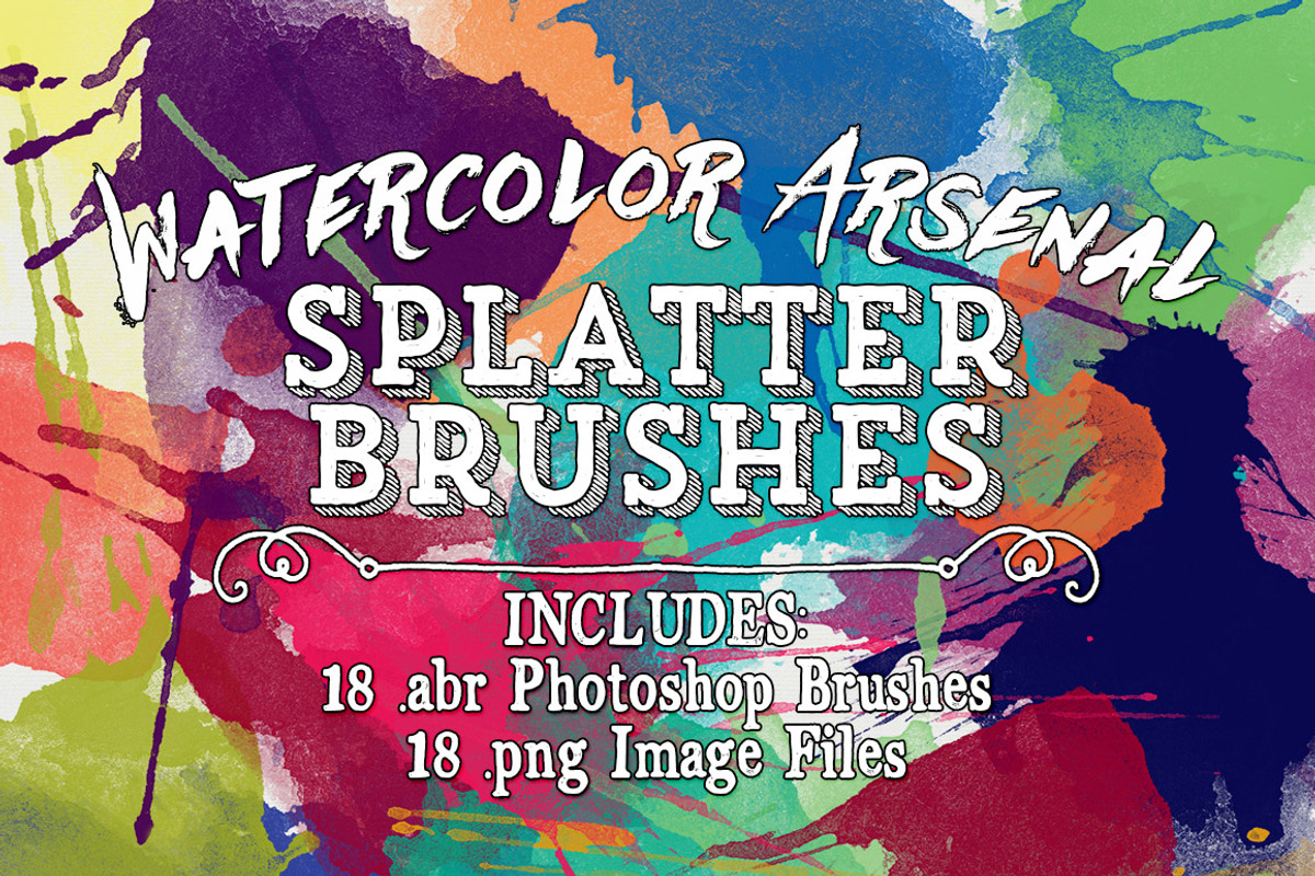 Watercolor Arsenal Splatter Brushes, a Brush Add-On by Clikchic Designs (Photo 1 of 4)
