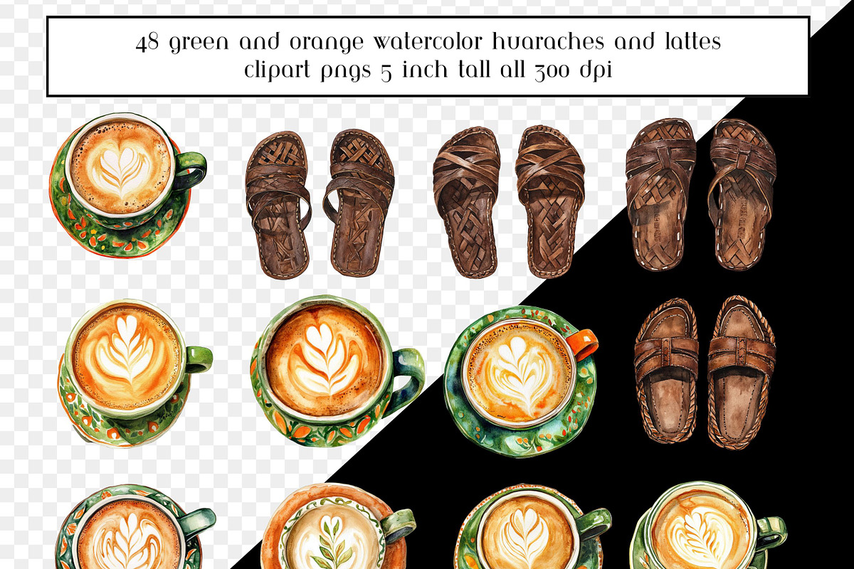 Green & Orange Watercolor Huaraches, a Graphic by AllTheKewtClipart (Photo 5 of 5)