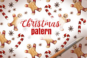 Watercolor Christmas pattern, a Pattern Graphic by Nikelser (Thumbnail 1 of 2)