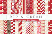 Red &amp; Cream Digital Papers, a Pattern Graphic by La Boutique dei Colori