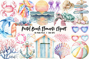 Pastel Beach Elements Clipart, an Illustration by Libby Wishes (Thumbnail 1 of 7)