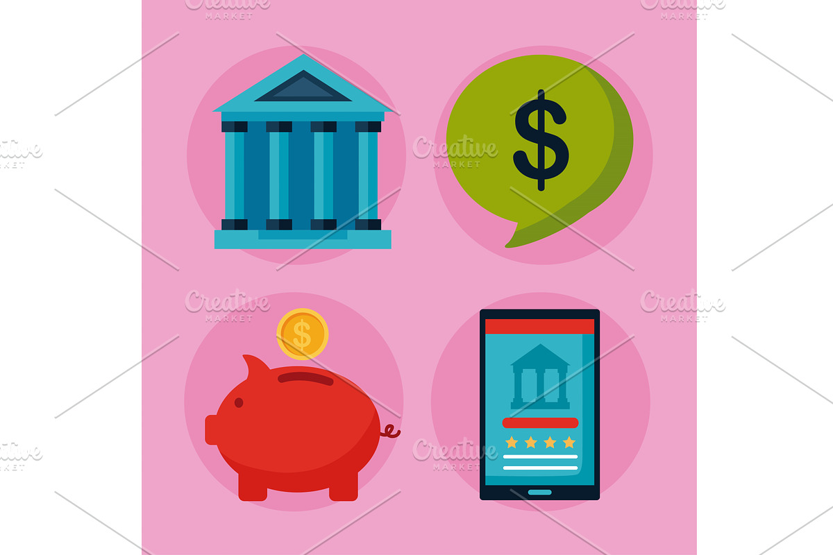 four banking money icons, a Finance Illustration by studiogstock