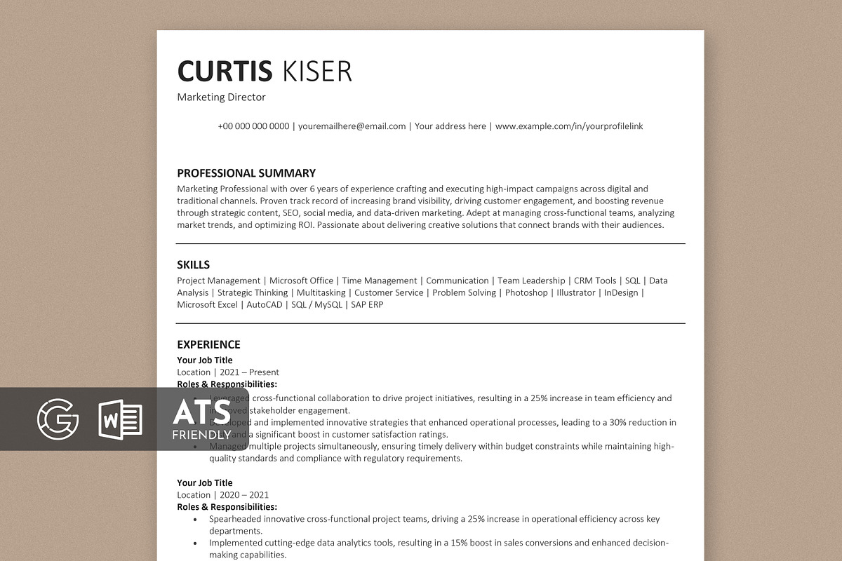 ATS Resume / CV, a Resume Template by Anjum Ilyas (Photo 1 of 8)