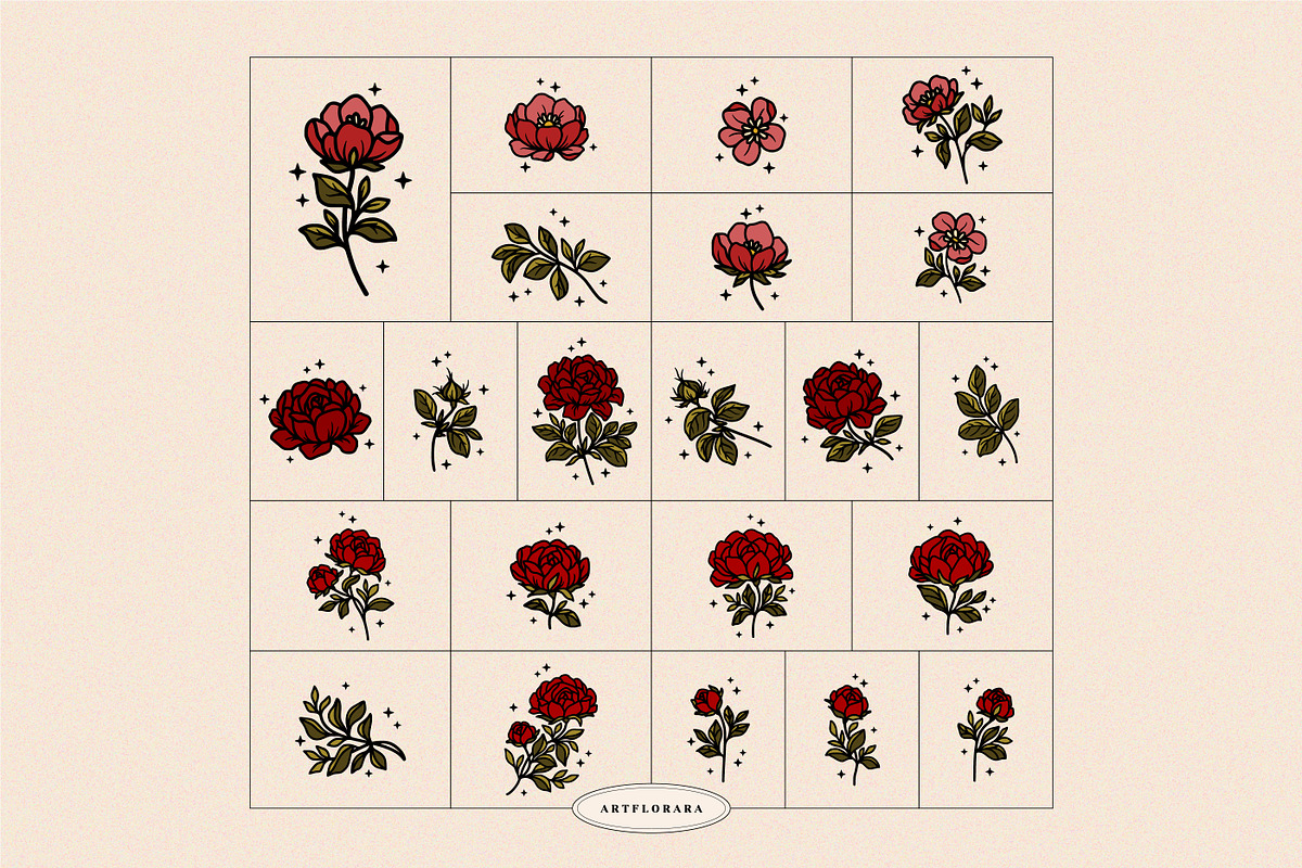Vintage Dark Flower Lineart Logo Set, an Object Graphic by Artflorara (Photo 3 of 8)