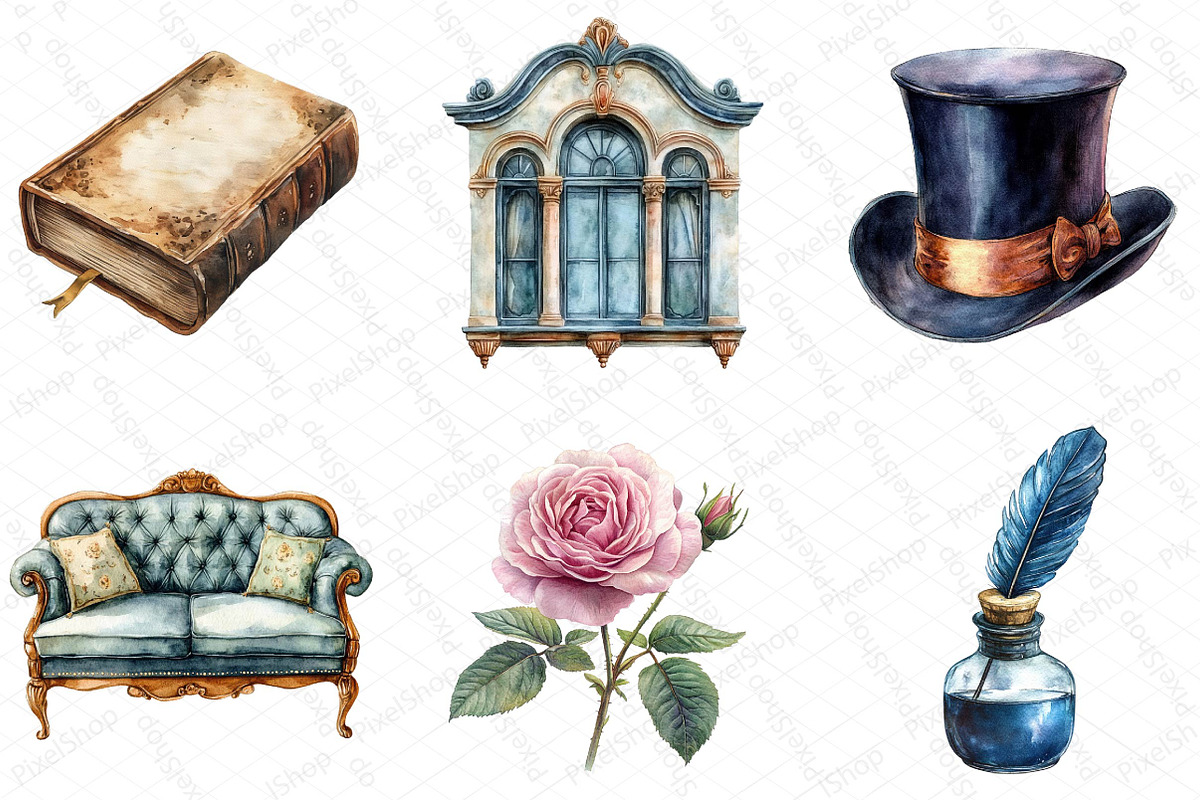 Watercolor Victorian Sketch Clipart, an Illustration by DreamPrint404 (Photo 6 of 6)