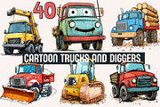 Cartoon Trucks and Diggers, a Transportation Illustration by PrintHaven Designs (Thumbnail 1 of 7)
