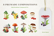 Forest Mushrooms Watercolor Clipart, a Decorative Illustration by AnitaPol (Thumbnail 12 of 21)