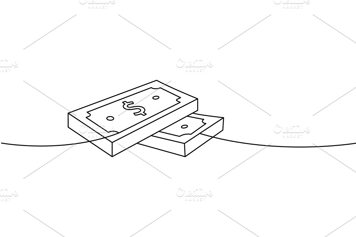 Two dollar bills one line continuous, a Technology Illustration by GraphiShop