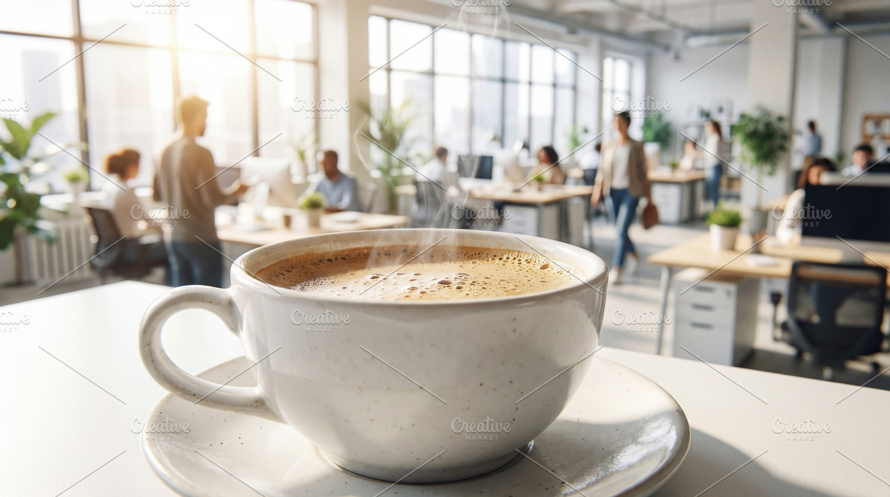 Cup of coffee in office, a Food & Drink Photo by Volff