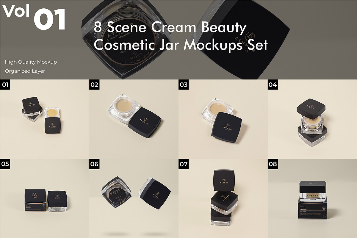 Cosmetic Cream jar mockup set, a Packaging Mockup by Assyat (Photo 1 of 10)